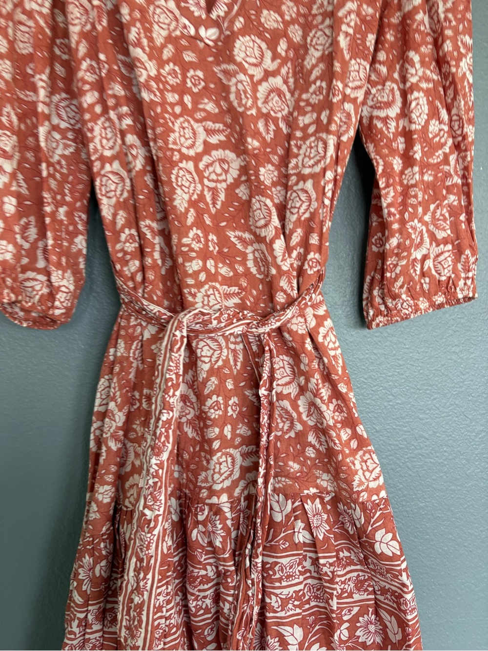 Cleobella Floral Boho Midi Dress Size Small Cotton Tie Waist India - Picture 6 of 7